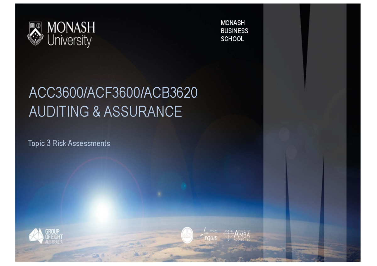 MONASH BUSINESS SCHOOL AUDITING ASSURANCE Week 3 Risk Assessment ...