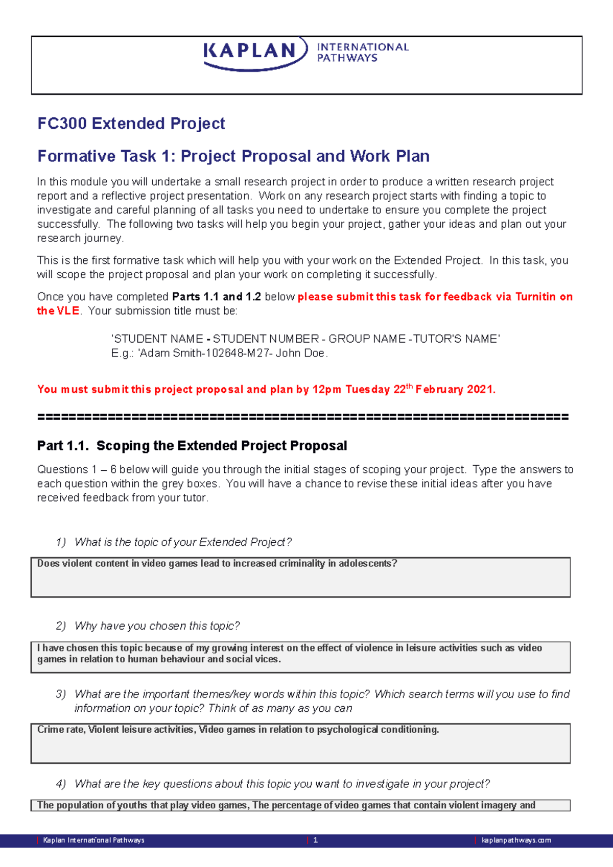 FC300 Formative Task 1: Extended Project Proposal Guide - Studocu