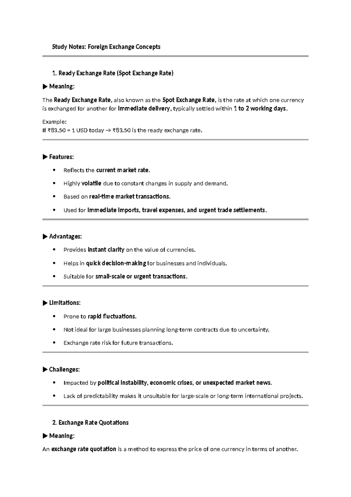 Foreign Exchange Concepts Study Notes: Ready Exchange Rate & Quotations ...
