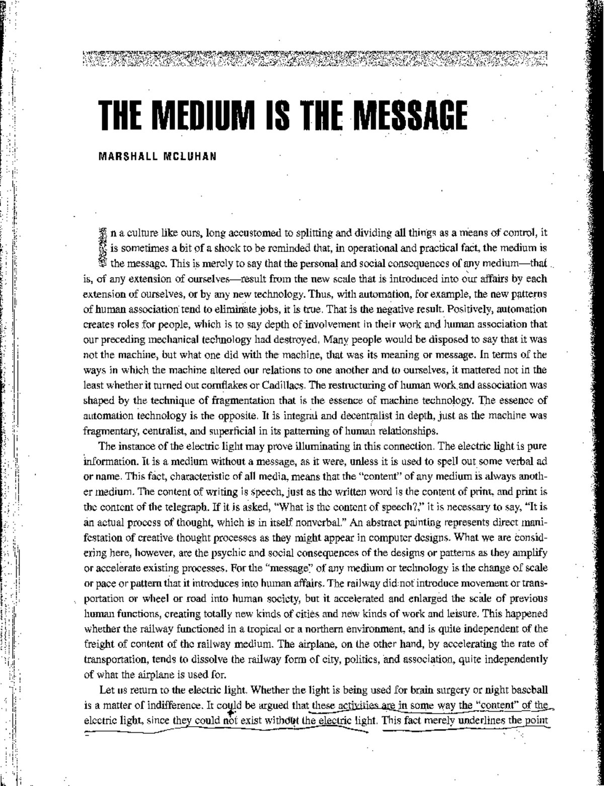 McLuhan The Medium is the Message - From Understanding Media: The ...