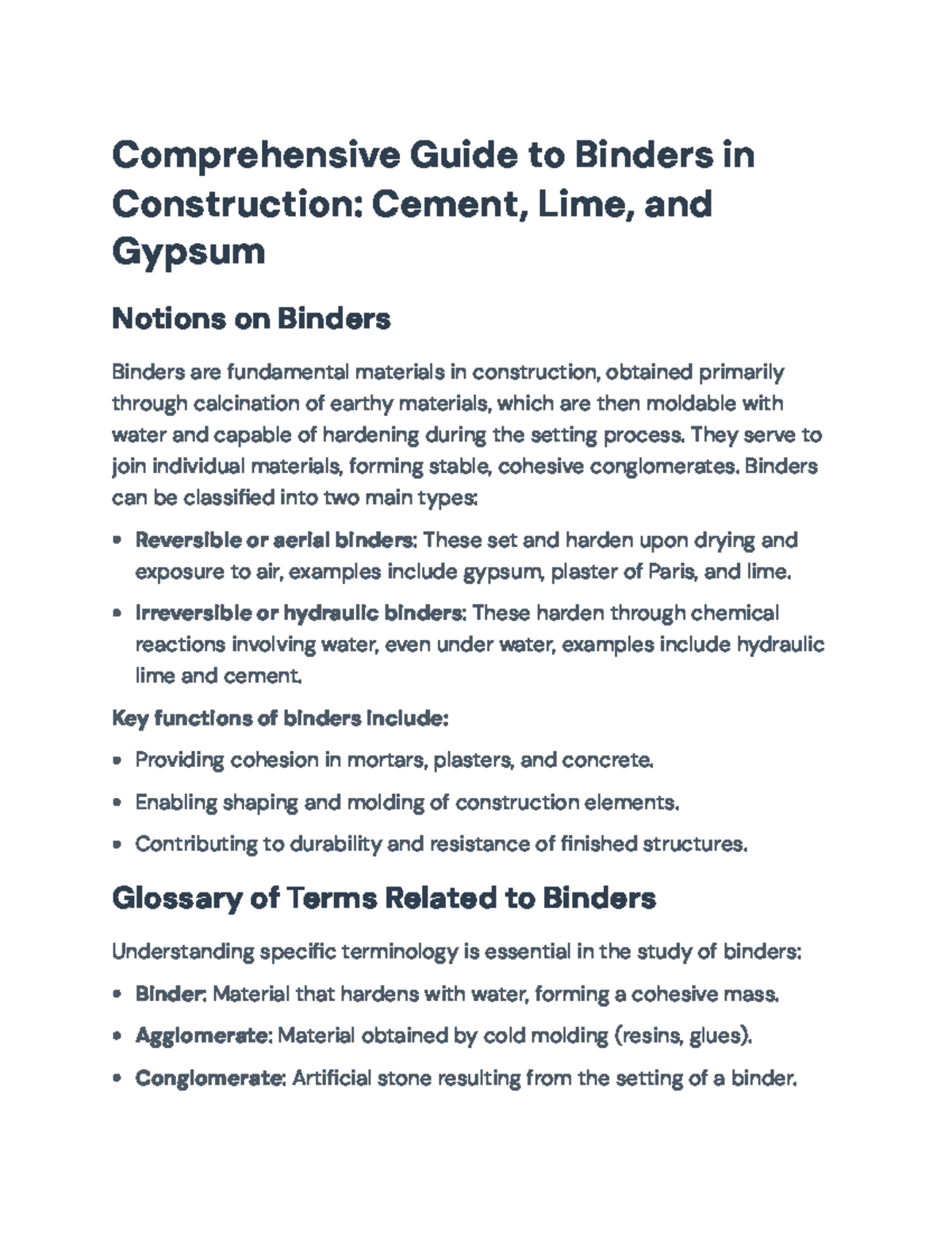 Comprehensive Guide to CEM, Lime & Gypsum Binders in Construction - Studocu
