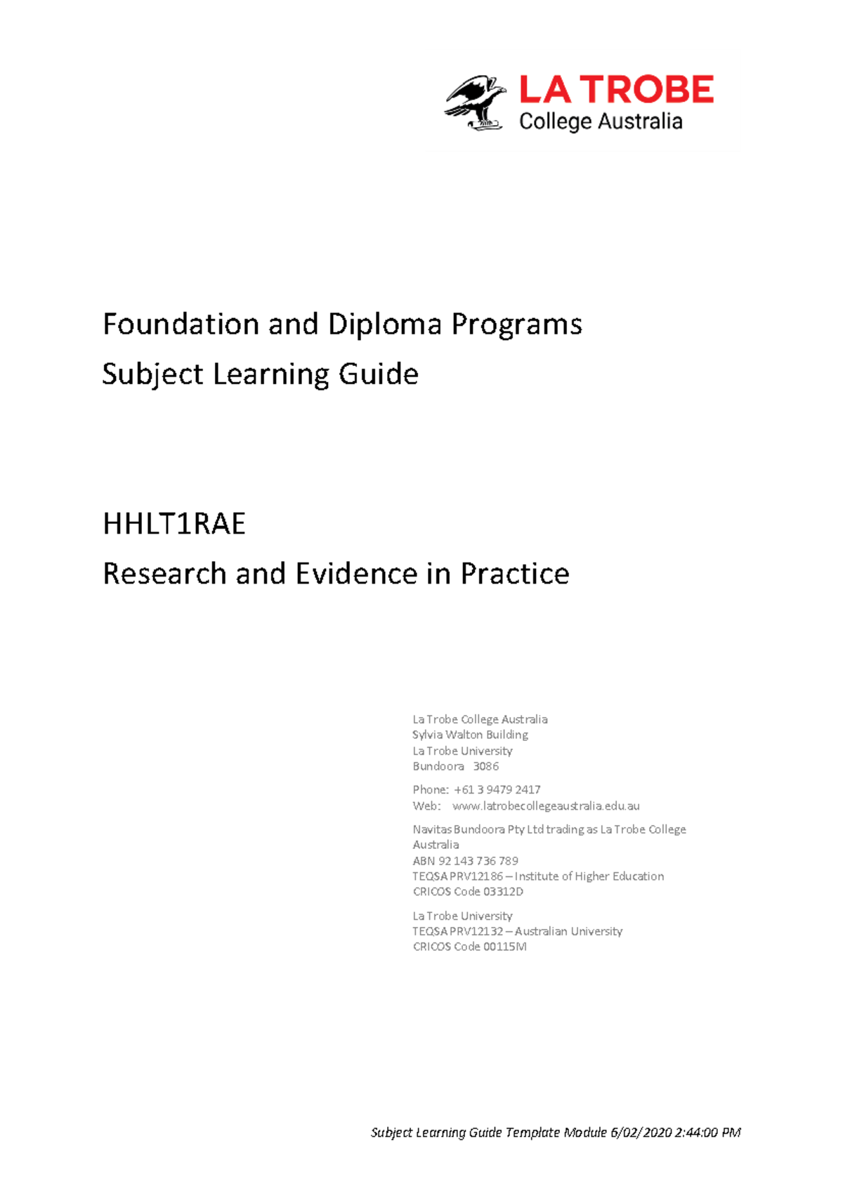 HHLT1RAE Research and Evidence in Practice Subject Guide - Studocu