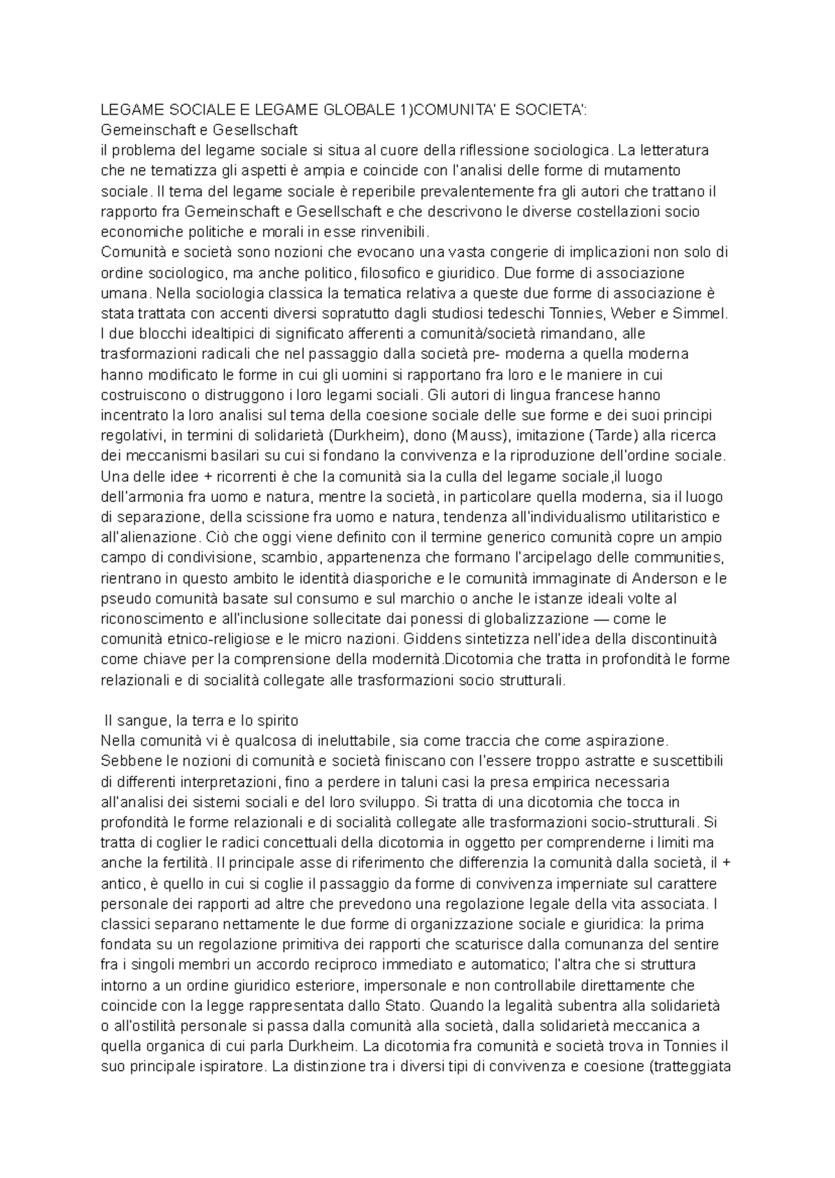 Legame sociale legame globale - LEGAME SOCIALE E LEGAME GLOBALE 1 ...