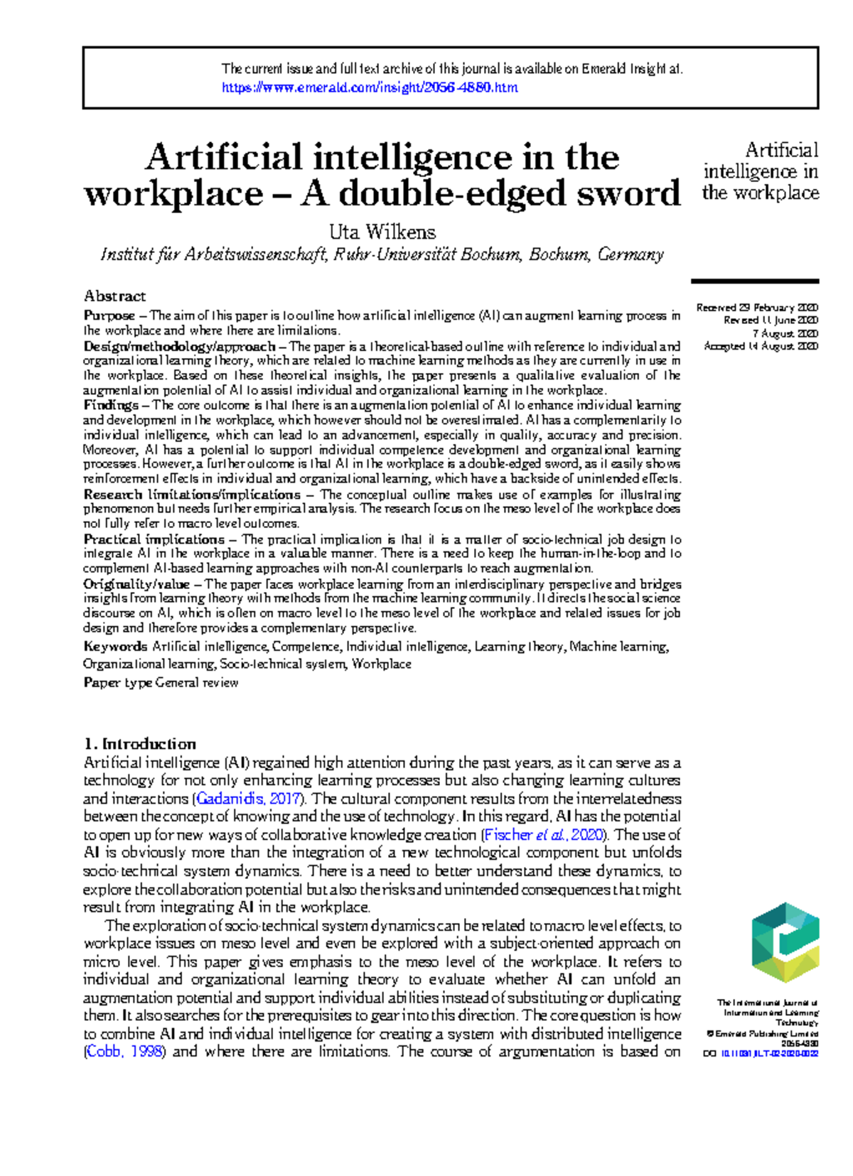 2. Artificial intelligence in the workplace – A double-edged sword ...