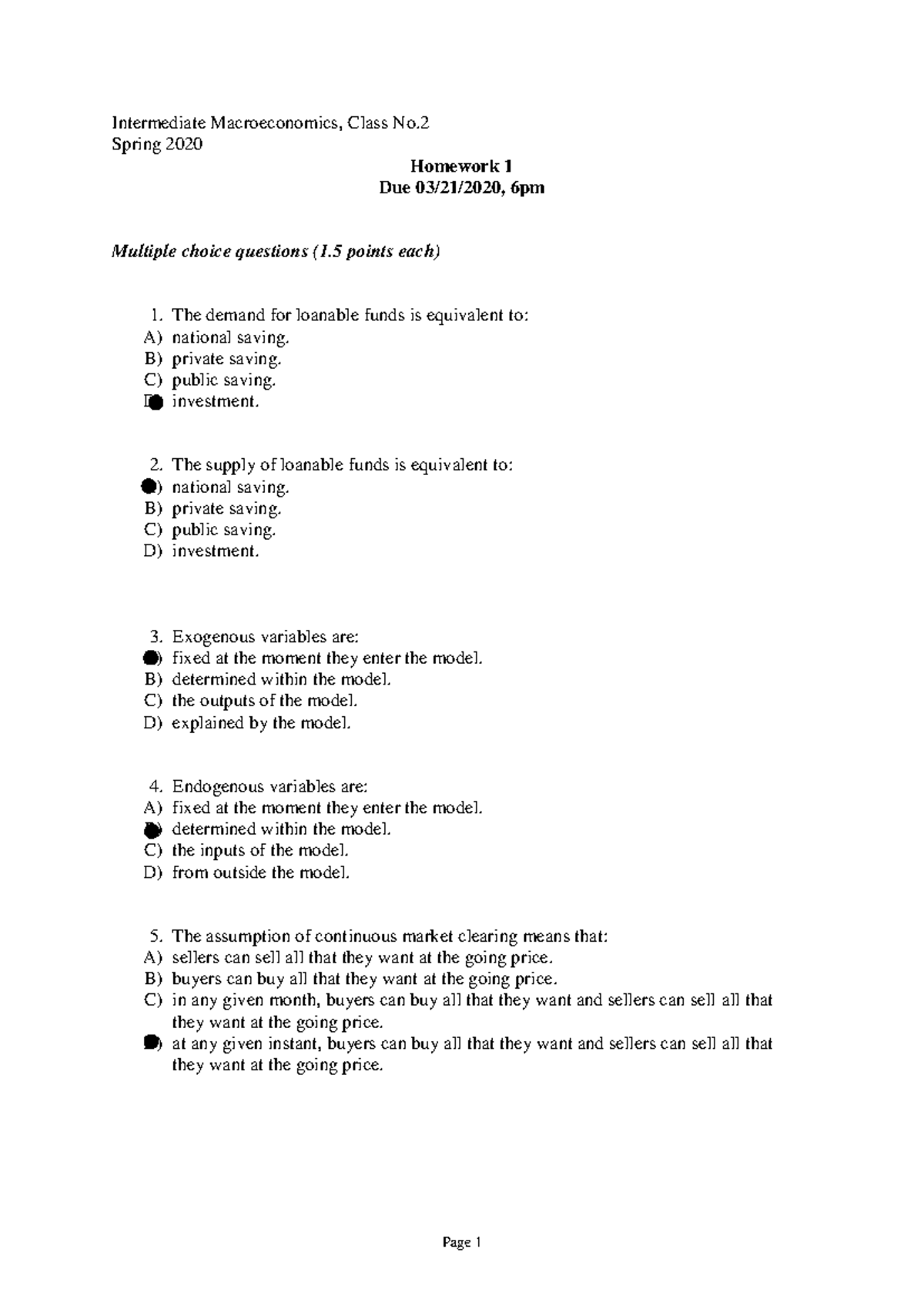 Hw1 - 中宏第一次作业 - Intermediate Macroeconomics, Class No. Spring 2020 ...