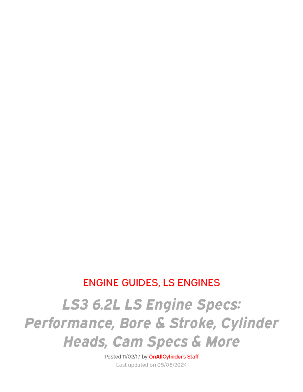 6.2L LS3 Engine Specs: Performance, Bore & Stroke, Cylinder Heads, Cam ...