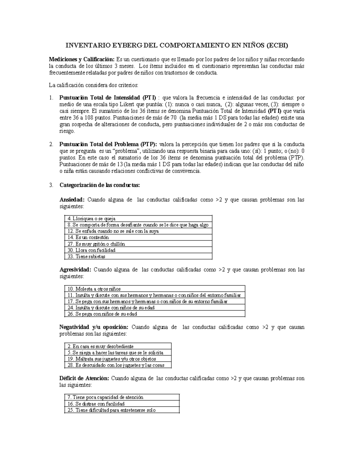 Inventario Eyberg del Comportamiento en Niños (ECBI) - Guía y ...