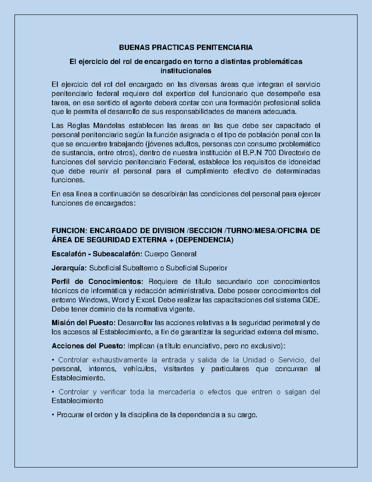 Buenas Prácticas Penitenciarias: Tercera Parte del Manual de Funciones - Document Preview