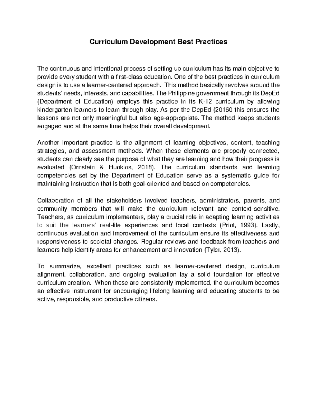 Best Practices in Curriculum Development (EDU 101) - Studocu