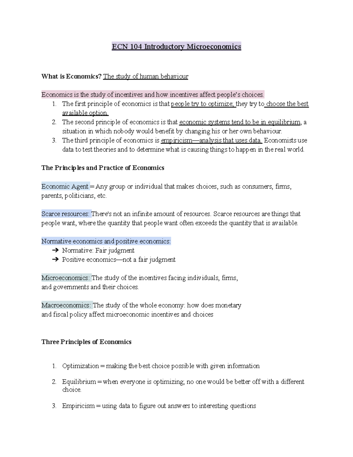 Economics Notes - Study for my exam - ECN 104 Introductory ...