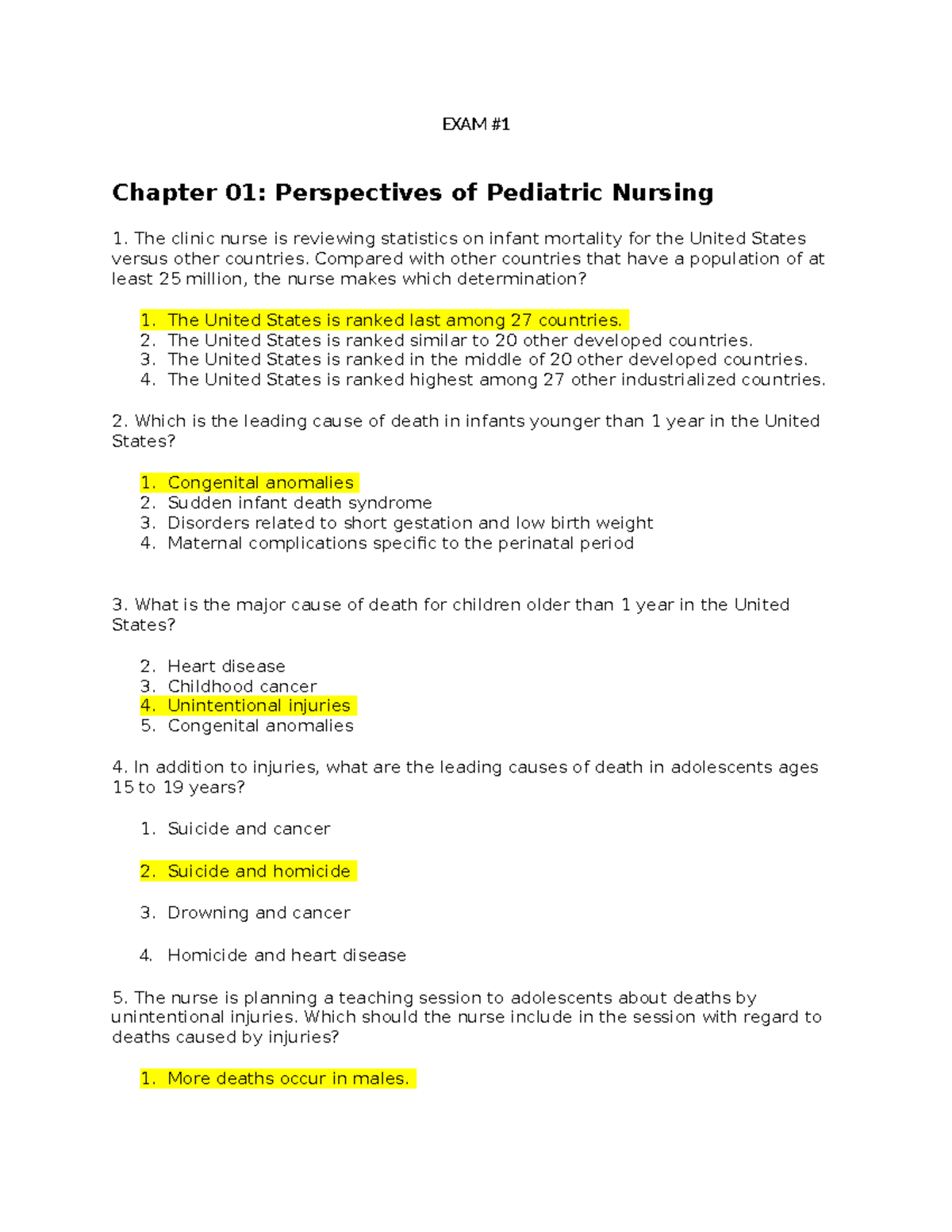 Pediatric Nursing Perspectives - Study Guide for Exam 1 - Studocu
