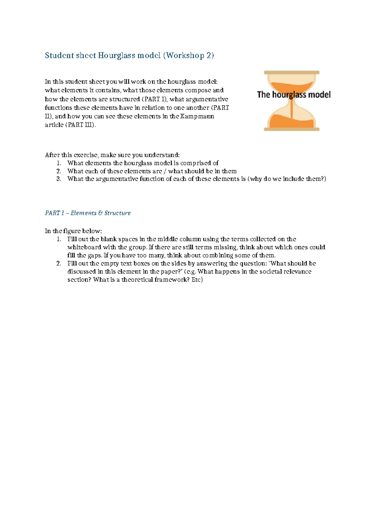 Tutorial Sheet: Hourglass Model Analysis (Workshop 2) - Studeersnel