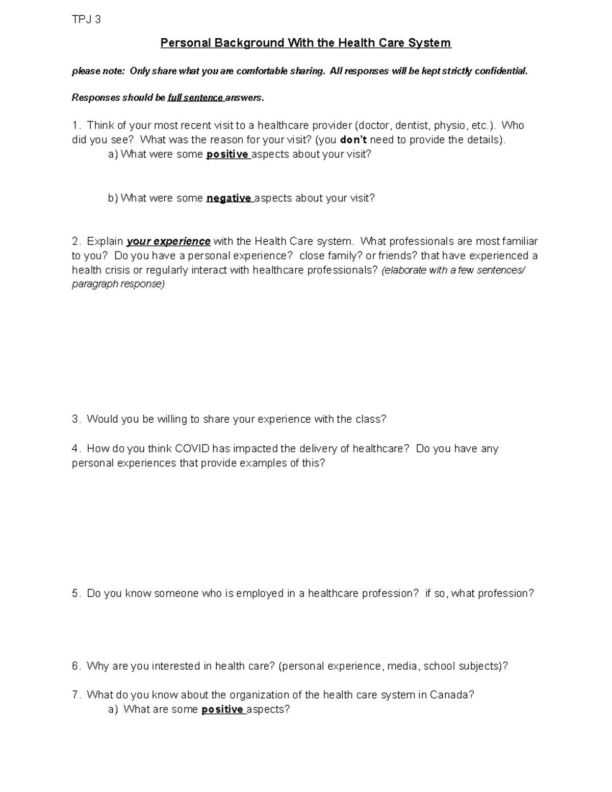 Personal Background with Healthcare - TPJ 3 Insights & Reflections ...
