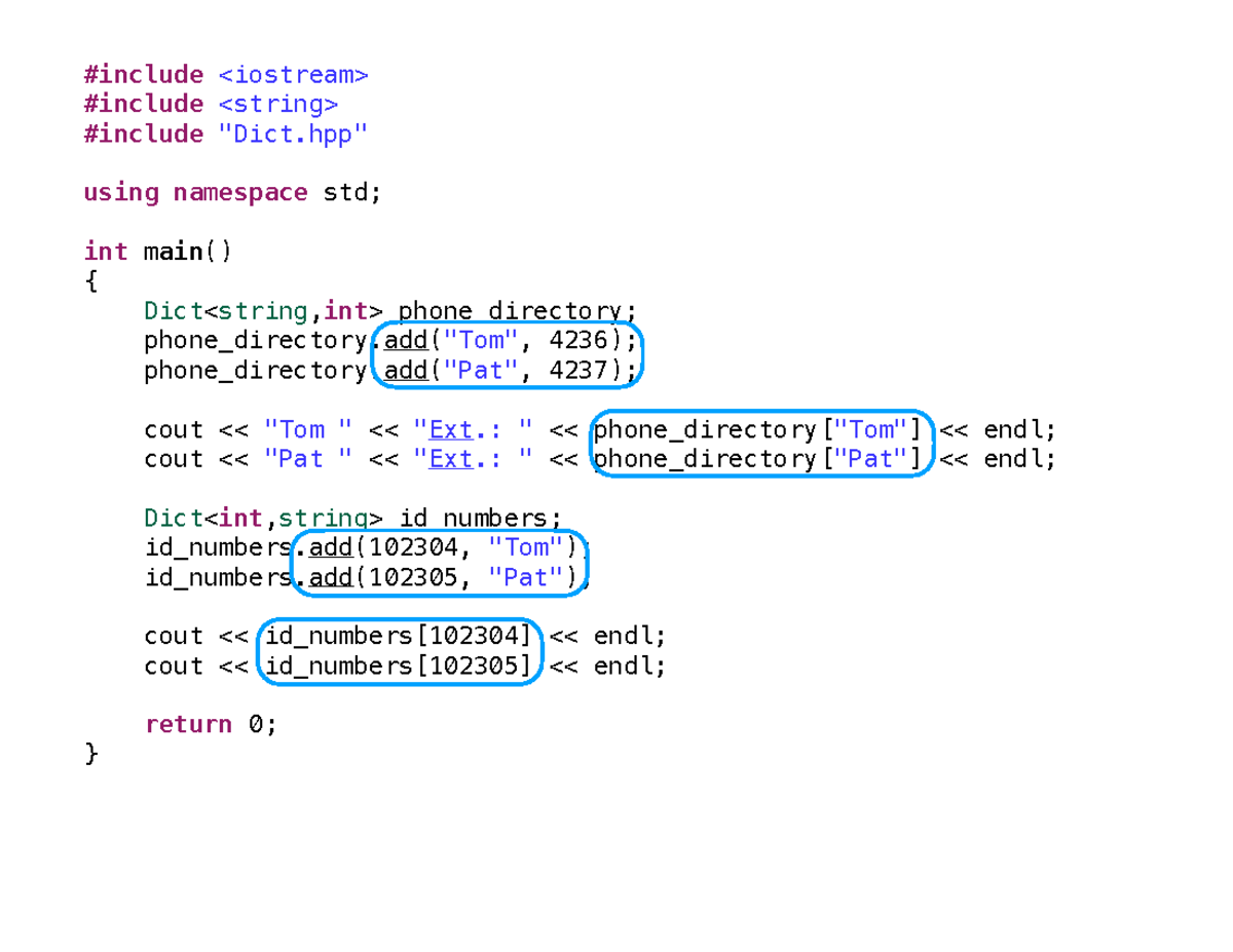 C++ Phone Directory and Dictionary Implementation (CS101) - #include # ...