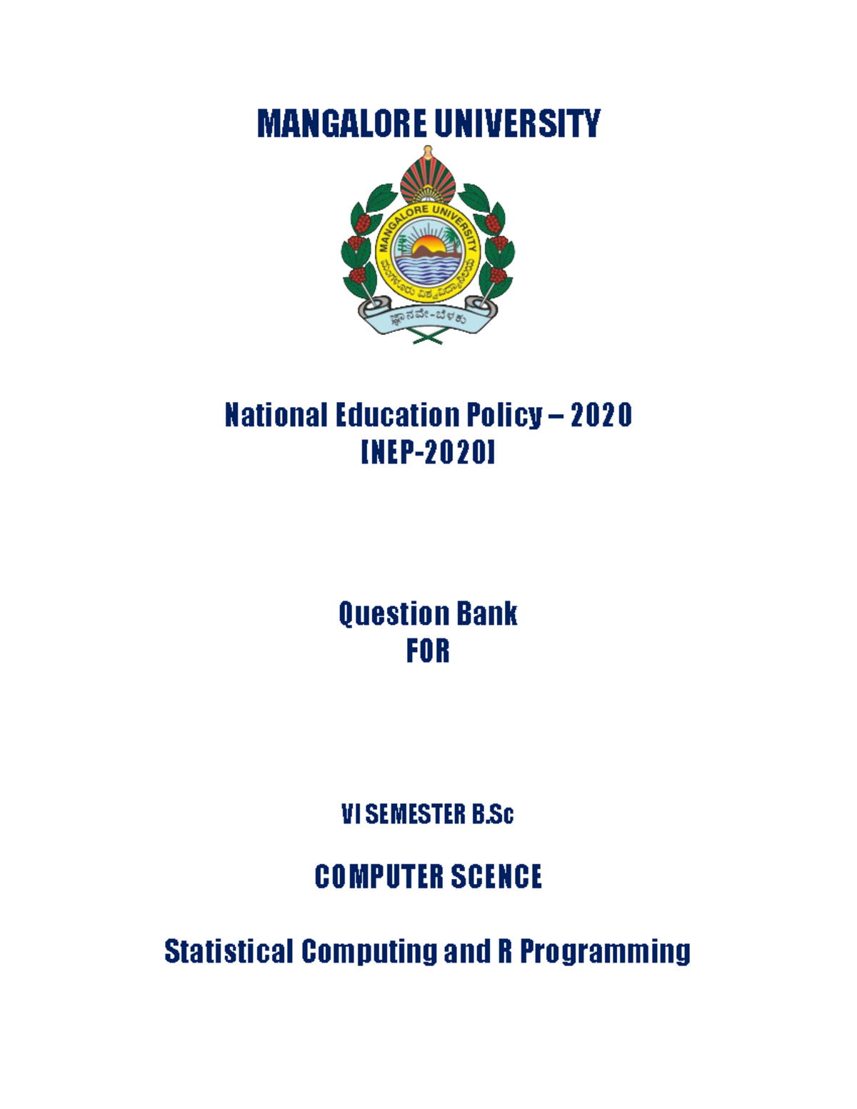 VI SEM B.Sc Computer Science Statistical Computing & R Programming ...