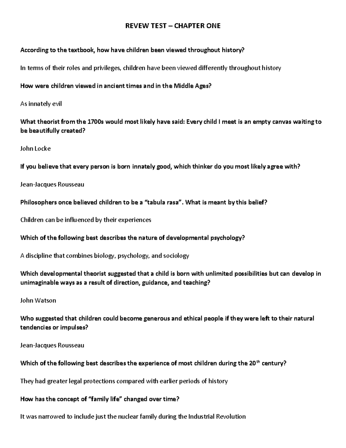Chapter 01 - Developmental Psychology Quiz Review - PSY101 - Studocu
