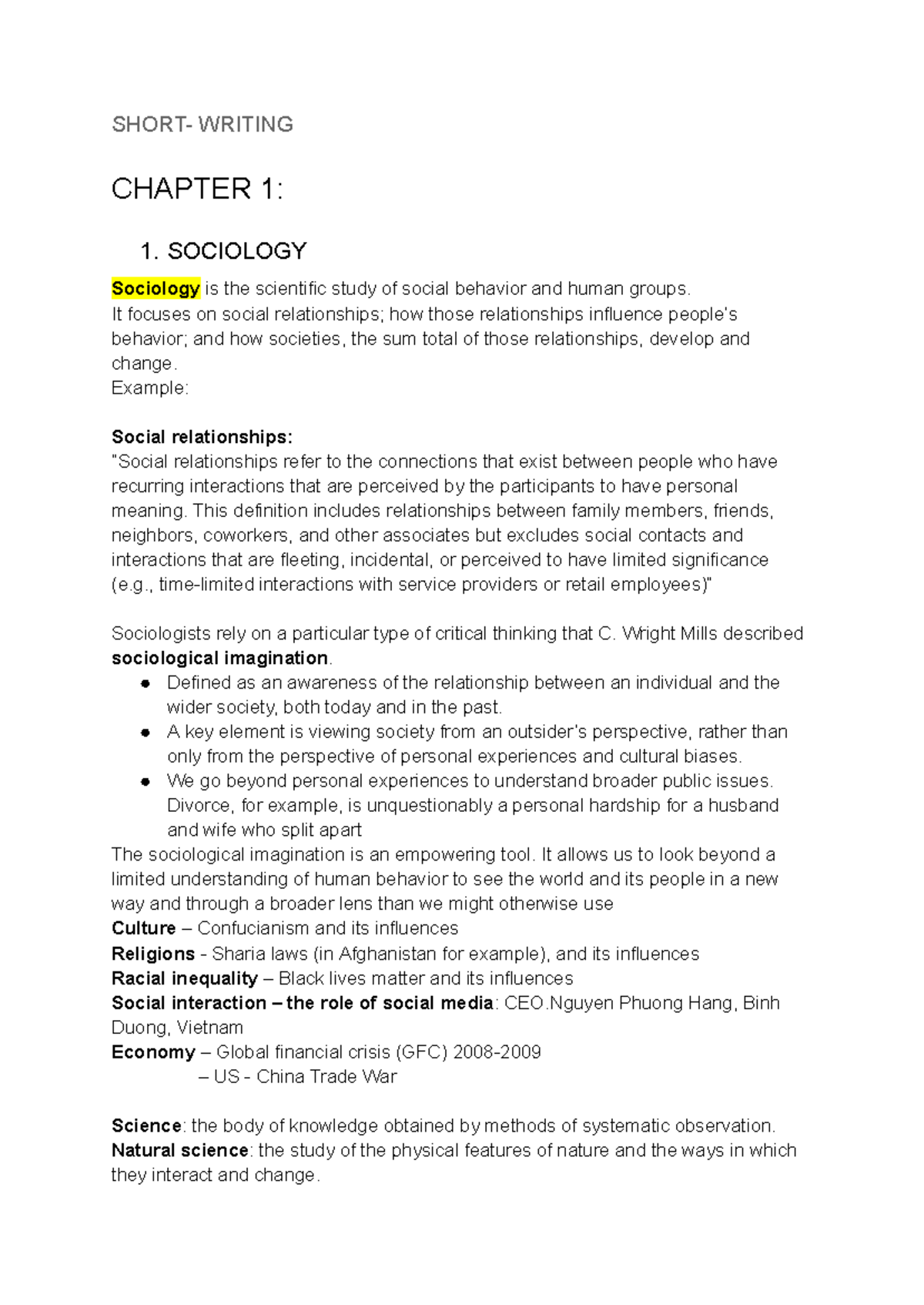 [SOC 101] Midterm Study Guide: Key Concepts in Sociology - Studocu