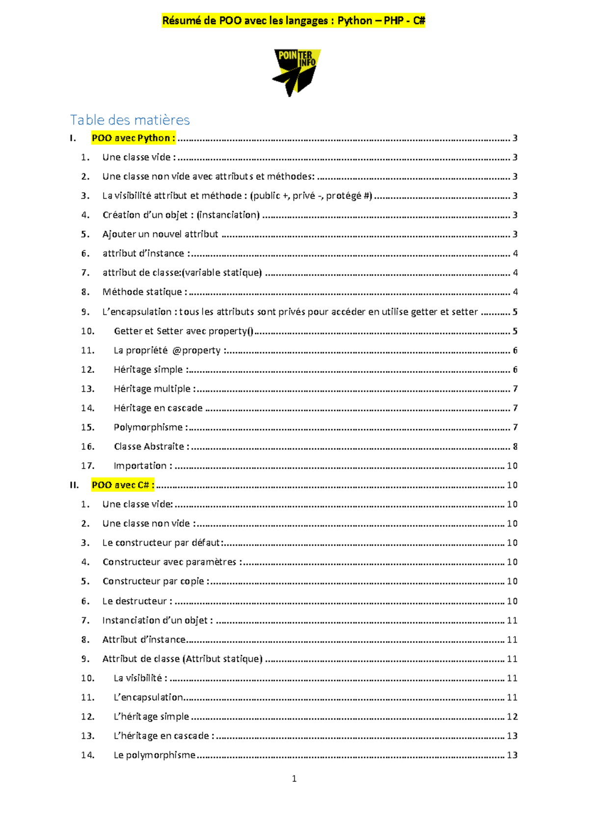 POO DOC - POO_DOC.pdf - Table des matières I. POO avec Python : Une ...