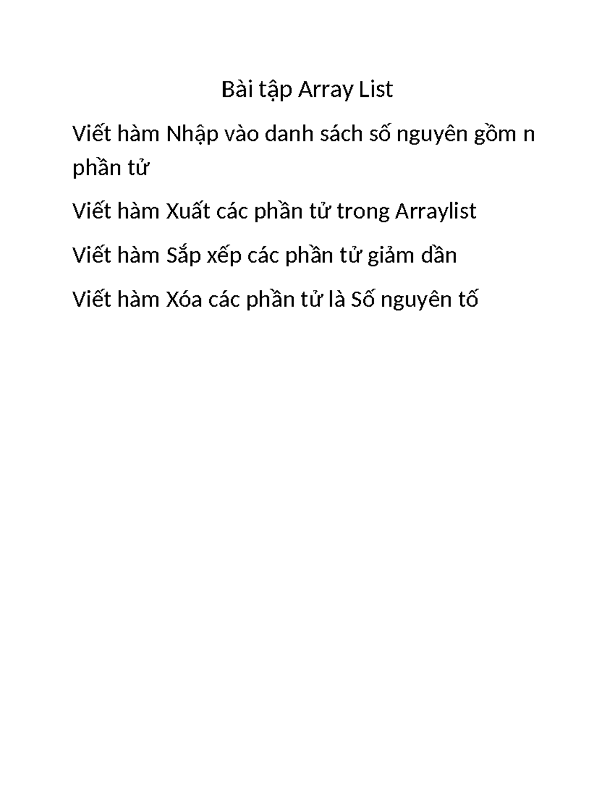 Bài tập Array List - None - OOP with Java Lab - Bài tập Array List Viết ...