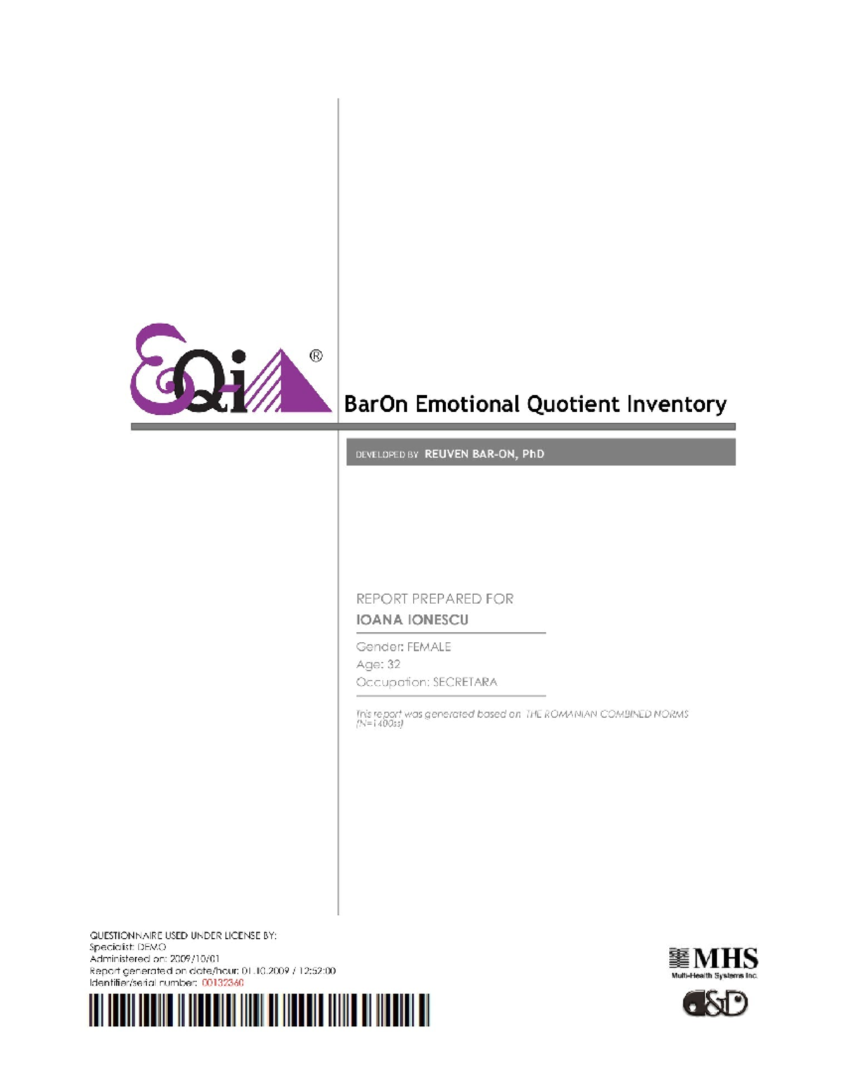 Emotional Quotient Inventory Analysis - Bar On EQ Assessment - Studocu
