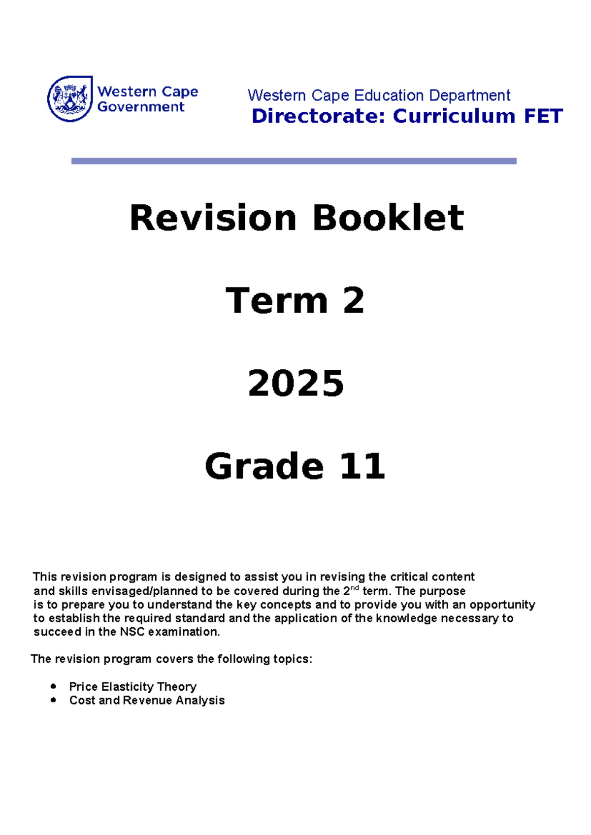 Economics Grade 11 Revision Notes for Term 2 - 2025 - Studocu