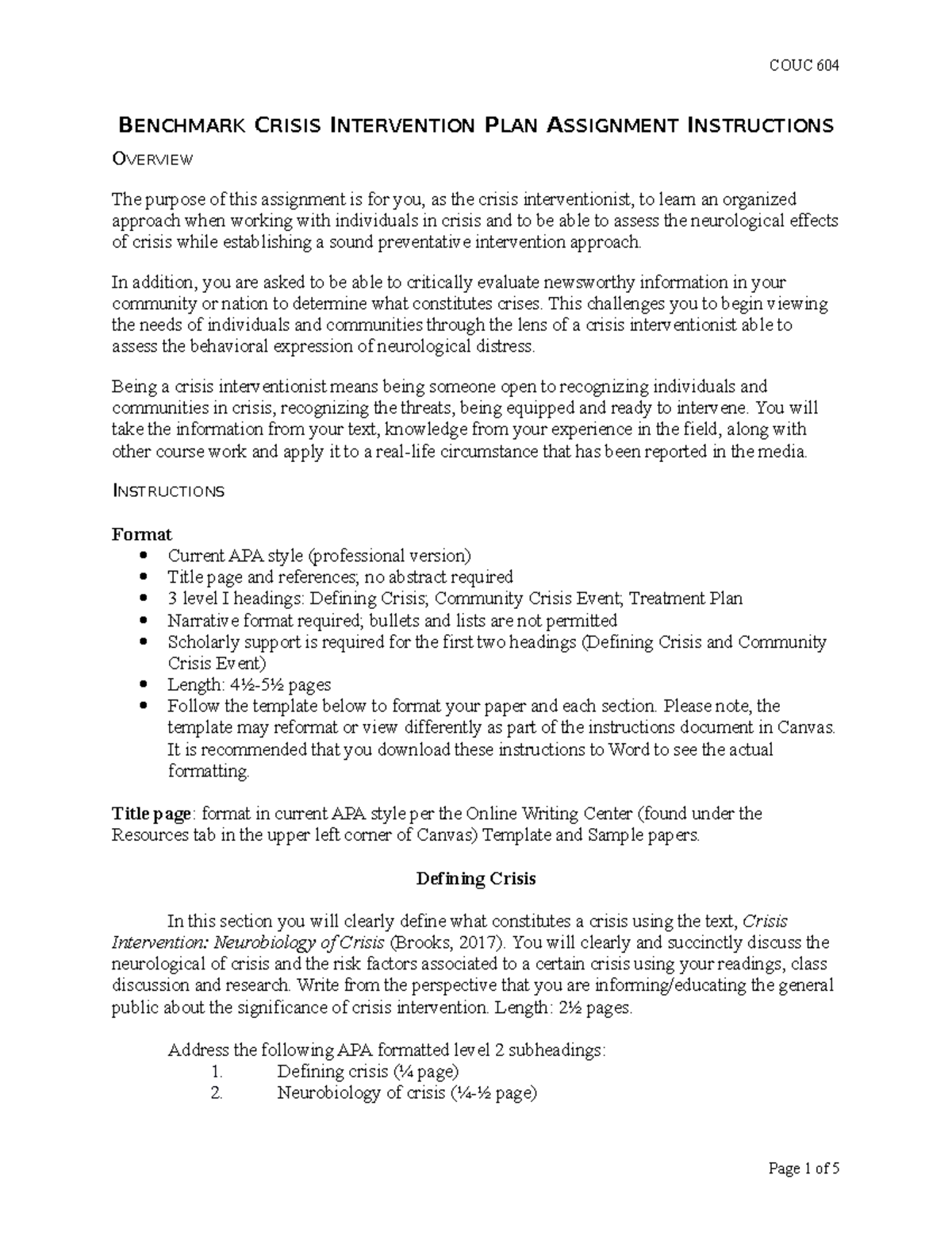 Crisis Intervention Plan Assignment Instructions (Crisis Intervention ...