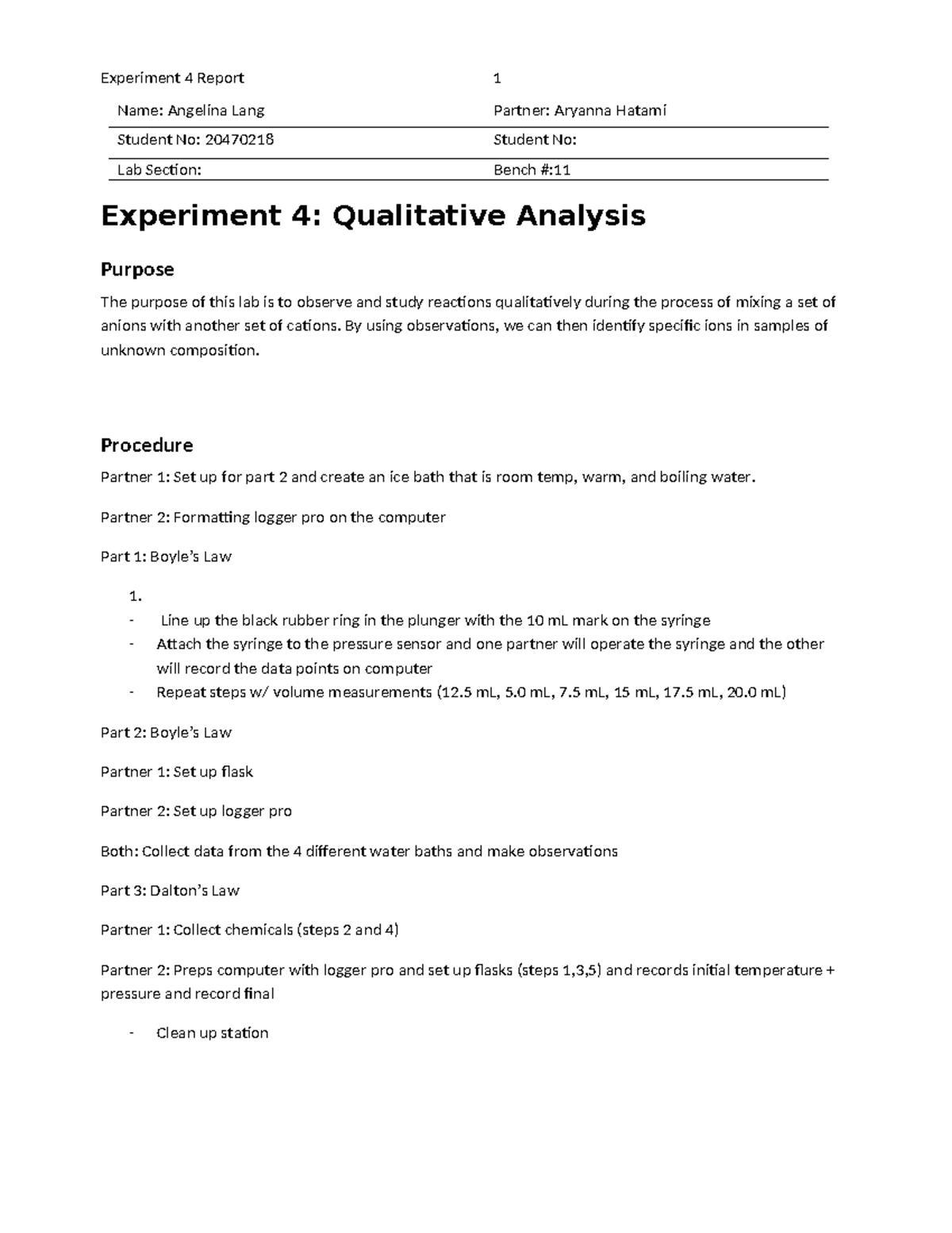 Qualitative Analysis - Experiment 4 Report 1 Name: Angelina Lang ...