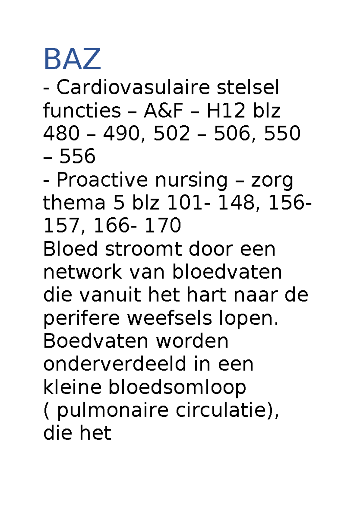 BAZ Cardiovasculaire Stelsel Functies en Zuurstofdissociatiecurve H12 ...