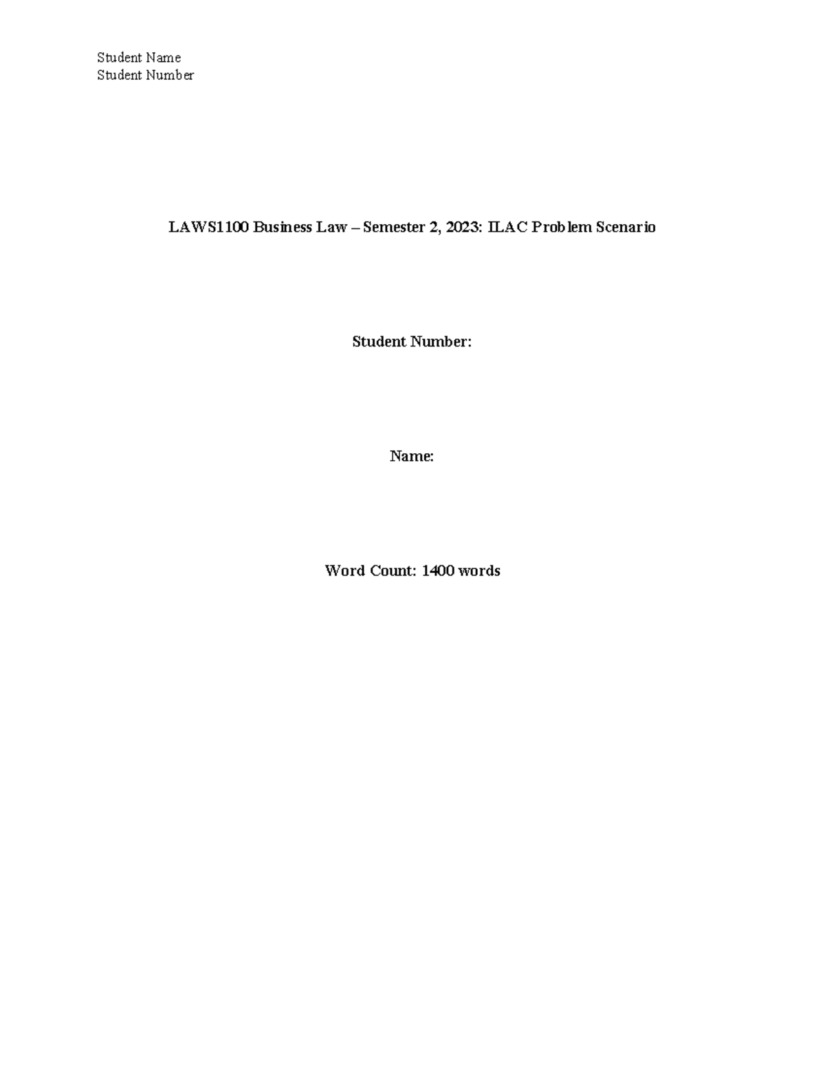 Contract Law Assignment - Student Number LAWS1100 Business Law ...