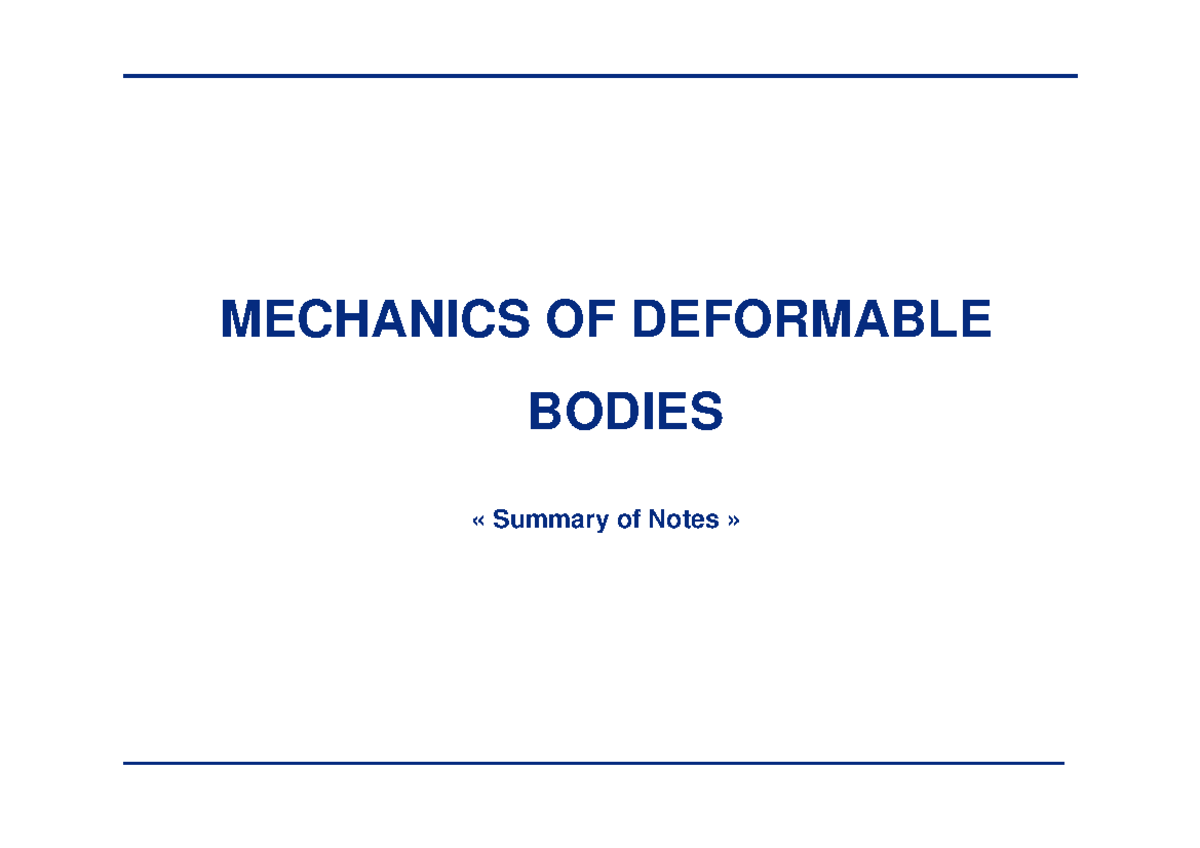 Mechanics of Deformable Bodies: Summary of Key Concepts & Examples ...