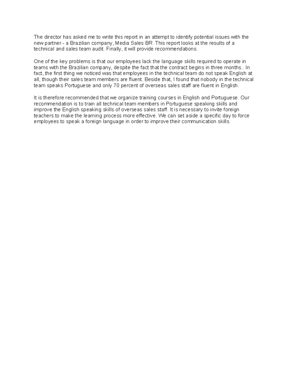 Report email - The director has asked me to write this report in an ...