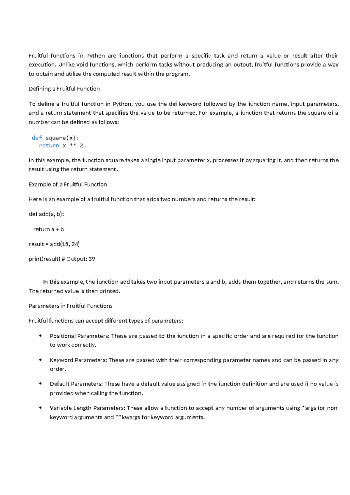 Python Fruitful Functions: Definition, Examples & Parameters - Studocu