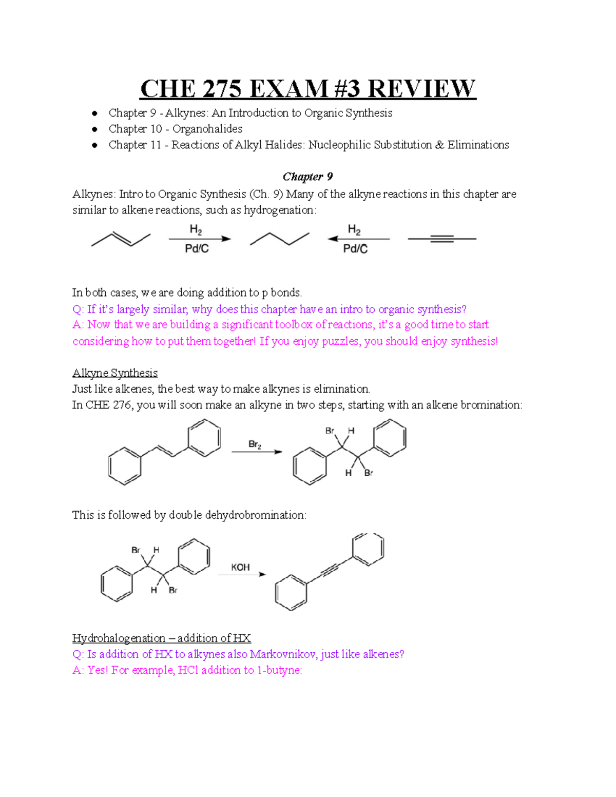 CHE 275 Exam 3 - Comprehensive Study Guide for Organic Chemistry - Studocu