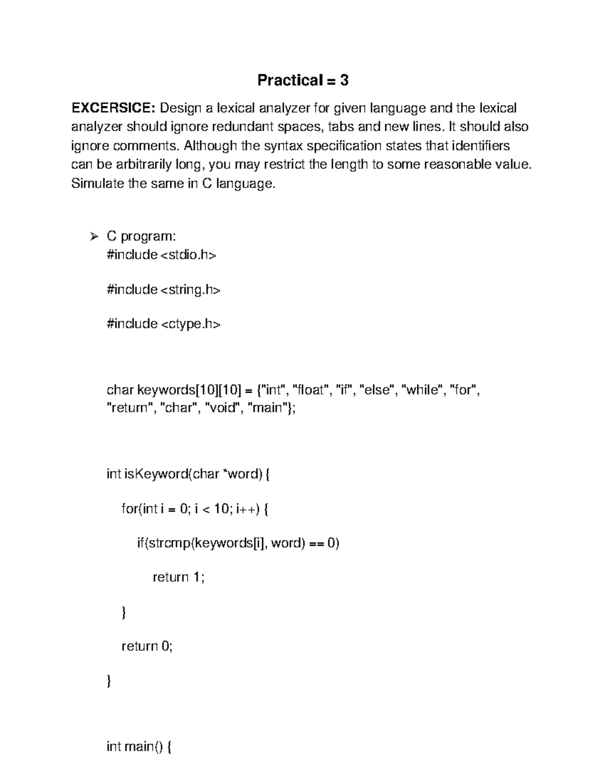Practical 3(CD): Lexical Analyzer Design in C Language - Studocu