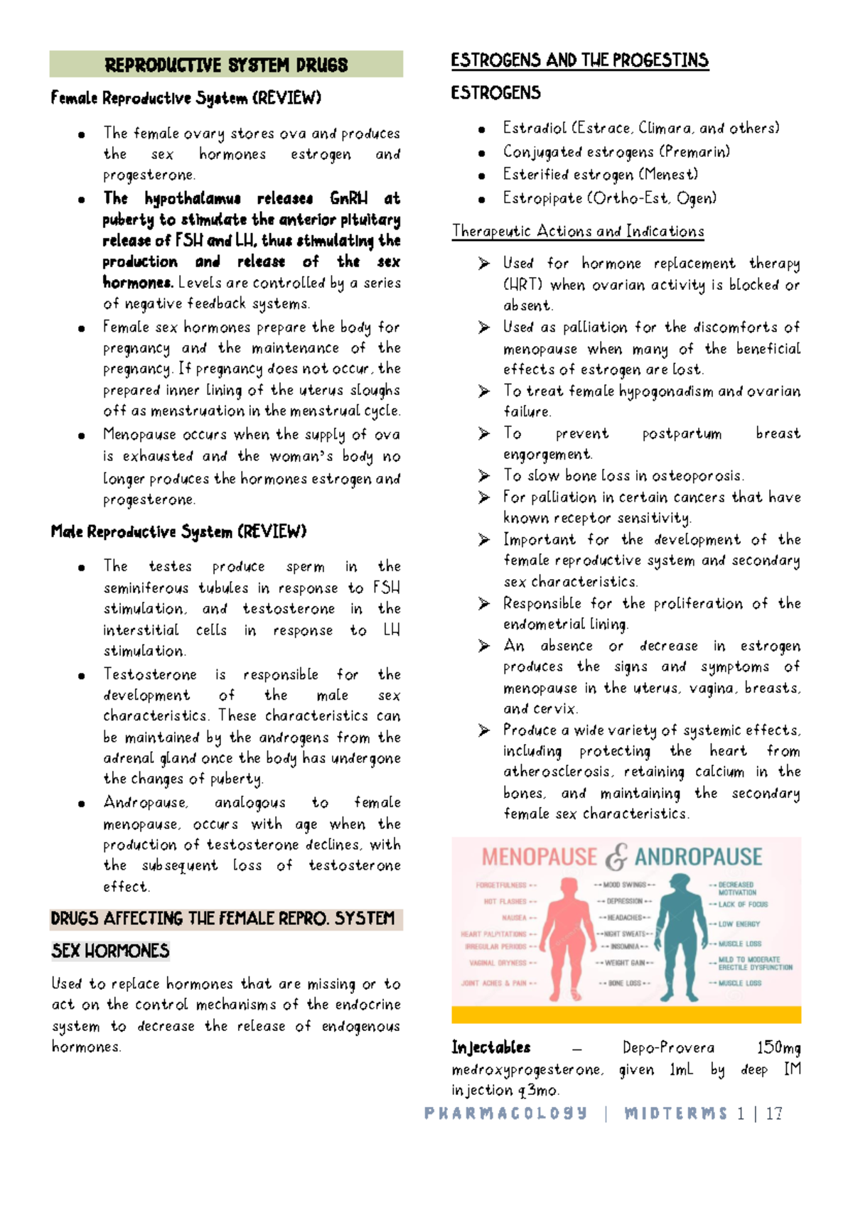 Pharmacology Midterms - REPRODUCTIVE SYSTEM DRUGS Female Reproductive ...