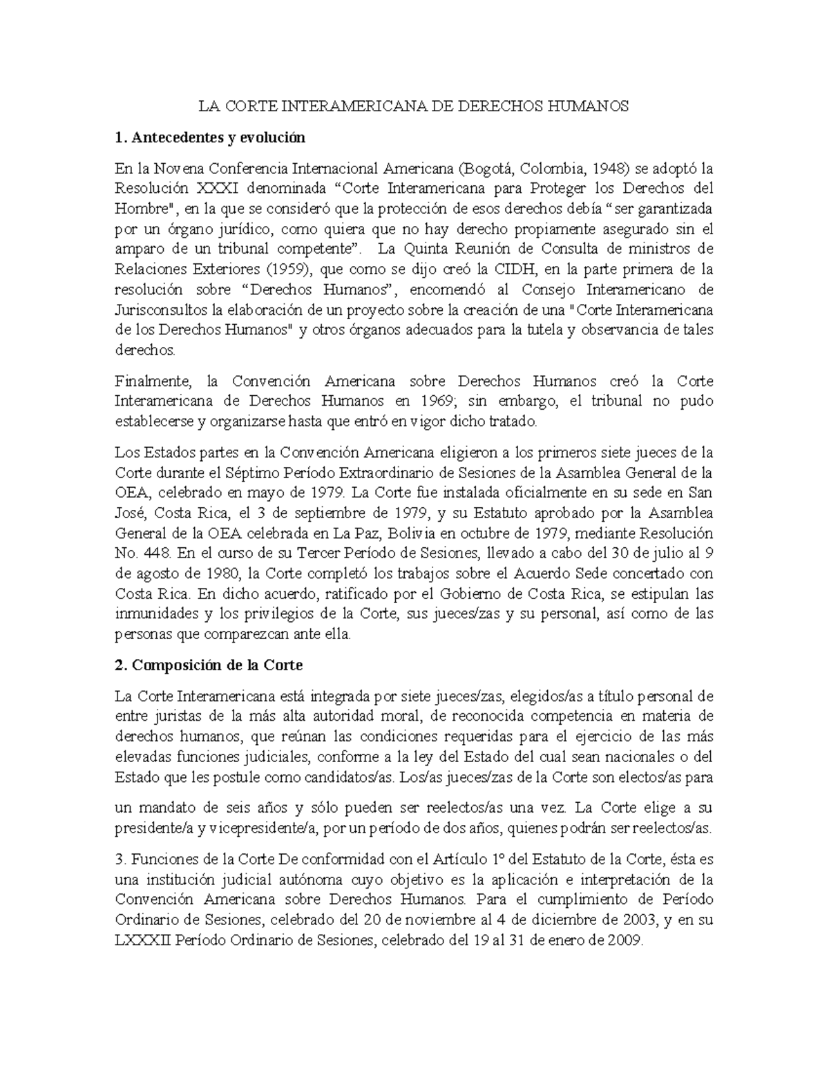 Funciones de la Corte Interamericana de Derechos Humanos - Análisis ...