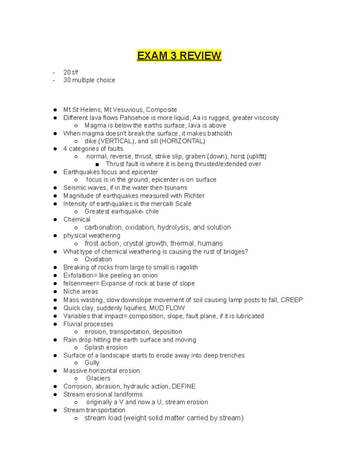 Exam 3 review pt 2 - Duane Nellis - EXAM 3 REVIEW - 20 t/f - 30 ...