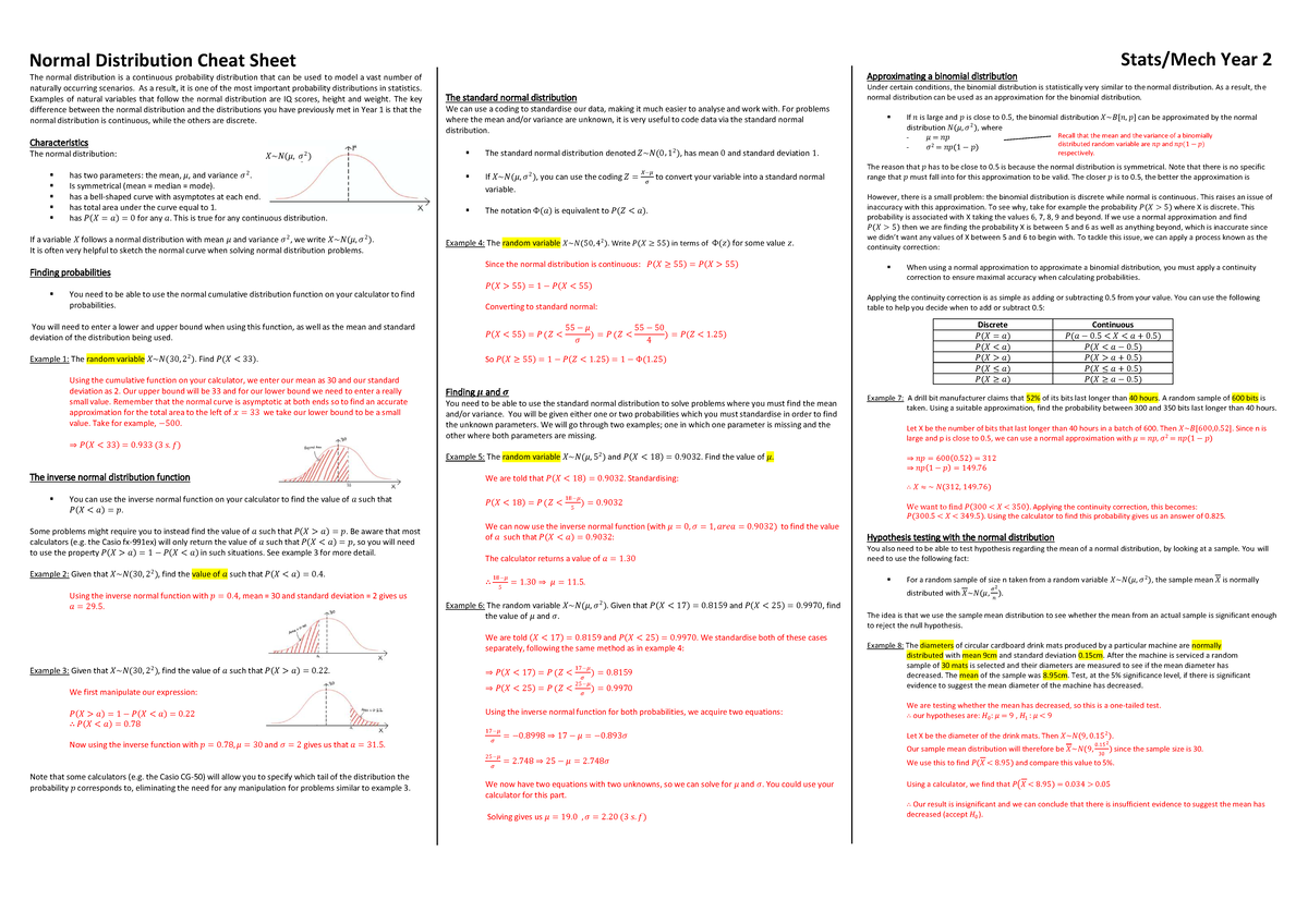 Normal Distribution Notes - Year 2 Cheat Sheet - Studocu