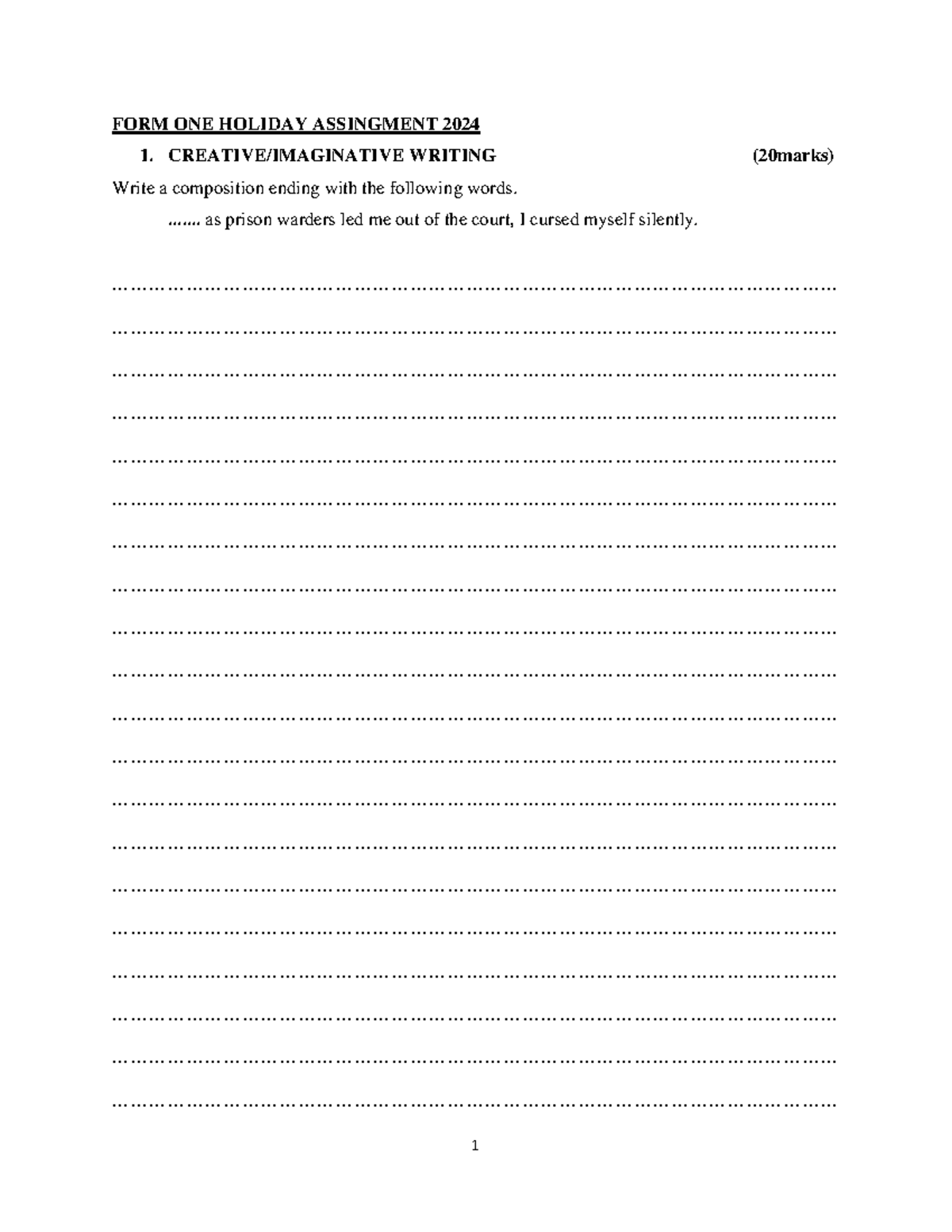 F1 English August HA - language - FORM ONE HOLIDAY ASSINGMENT 2024 ...