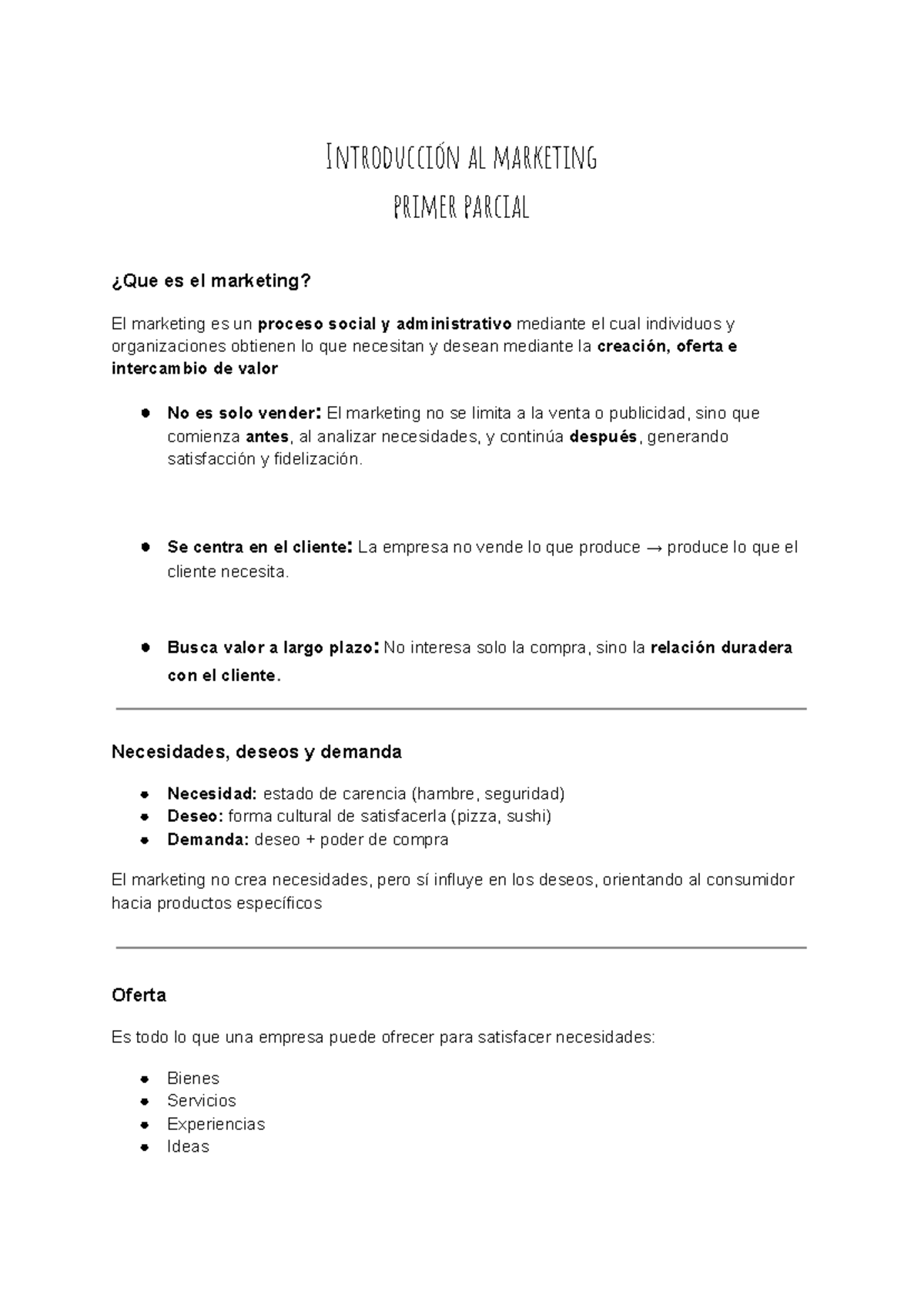 Introducción al Marketing: Primer Parcial y Conceptos Clave - Studocu