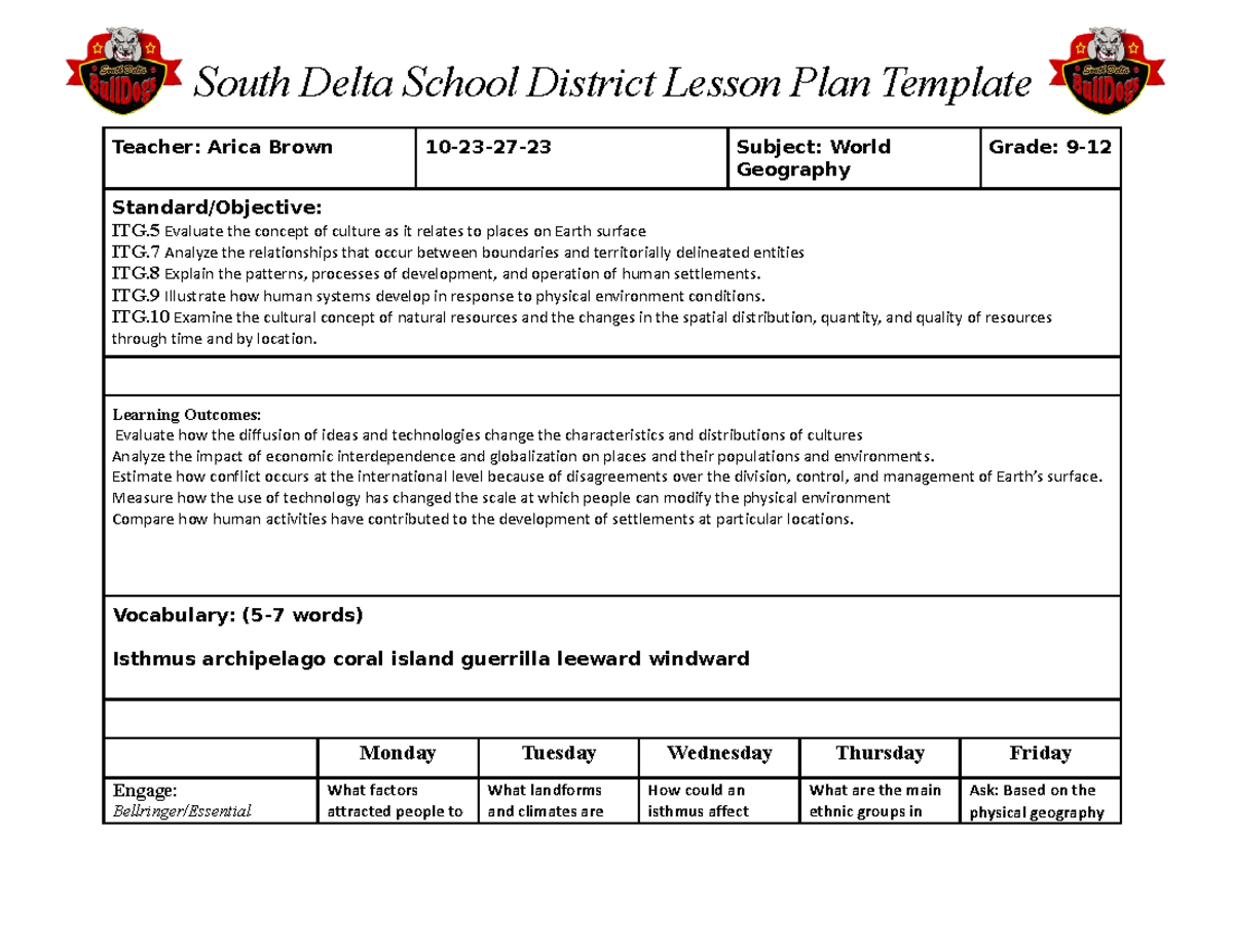 World Geography Lesson Plan: Exploring Culture and Human Systems ...