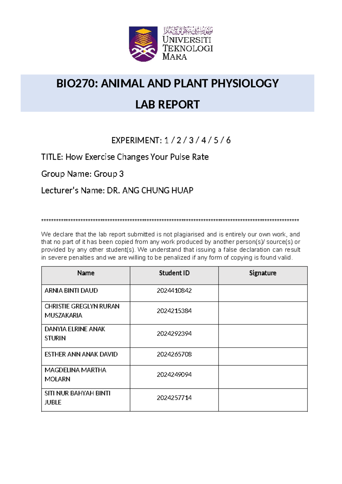 BIO270: Lab Report on Pulse Rate Changes During Exercise - Studocu