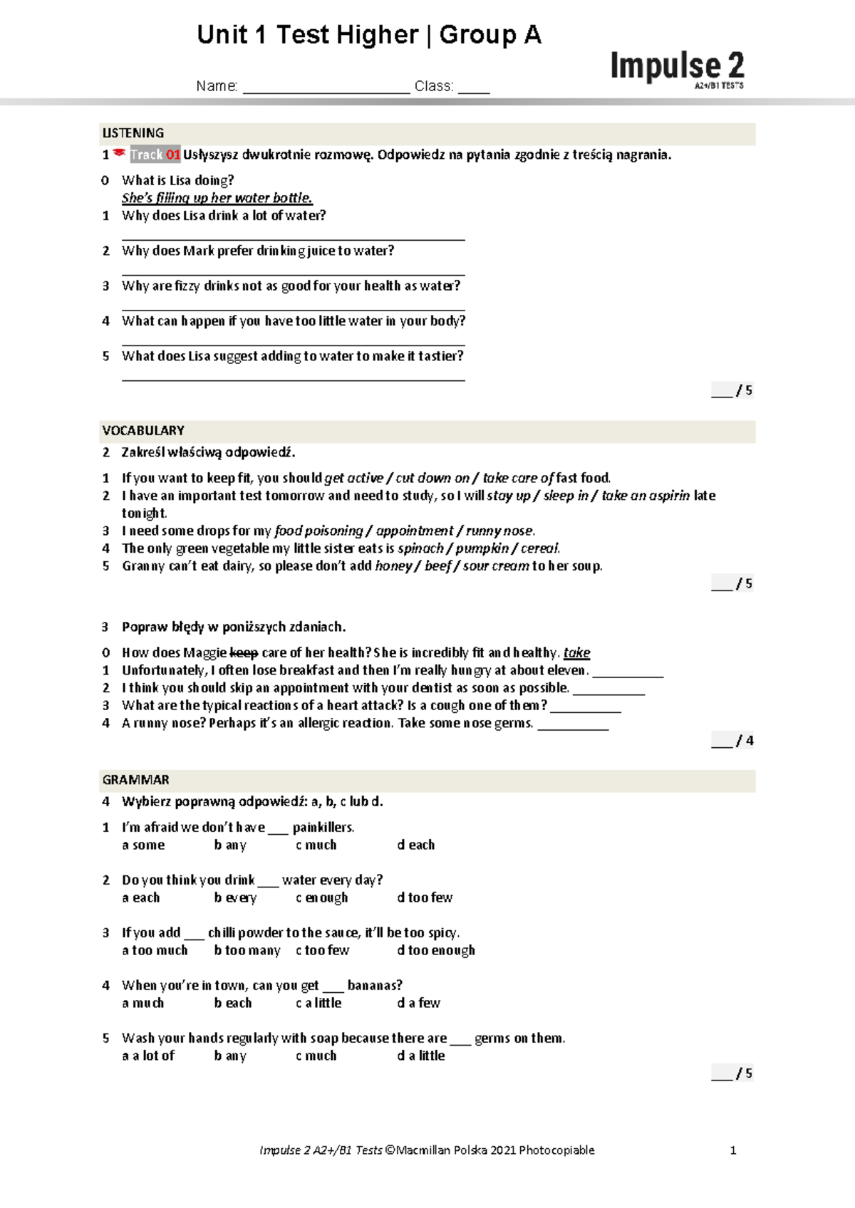 Unit 1 Test Higher A - Listening & Vocabulary Practice - Studocu