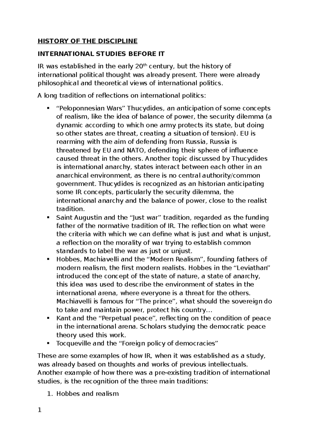 HIST 101: The Evolution of International Studies and Political Thought ...