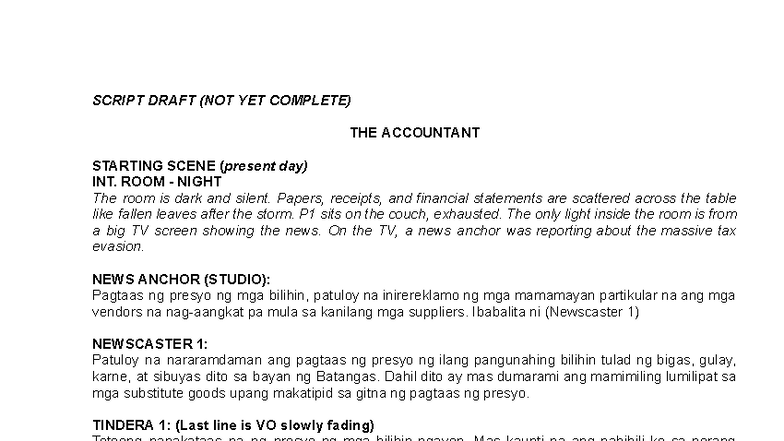 SCRIPT DRAFT: THE ACCOUNTANT - PARTNERSHIP TAX EVASION SCENE - Studocu