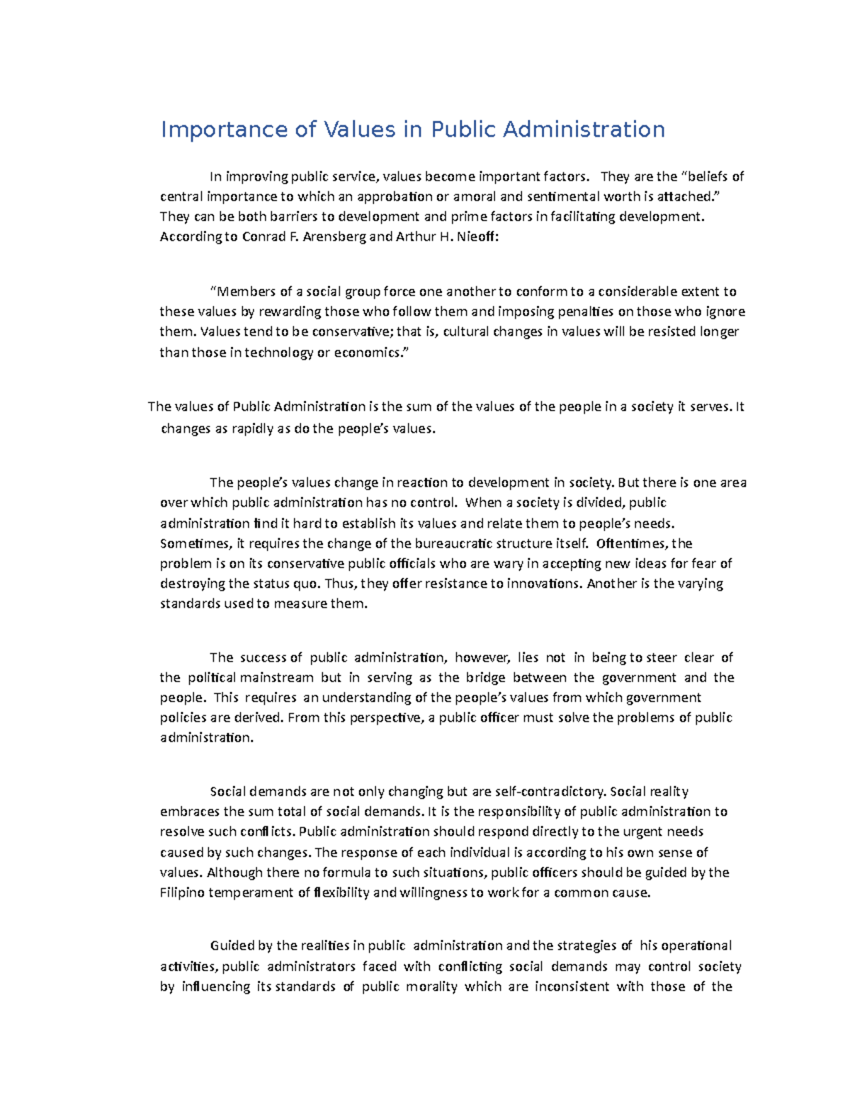 Ethics and Accountability Module 1 - Importance of Values in Public ...