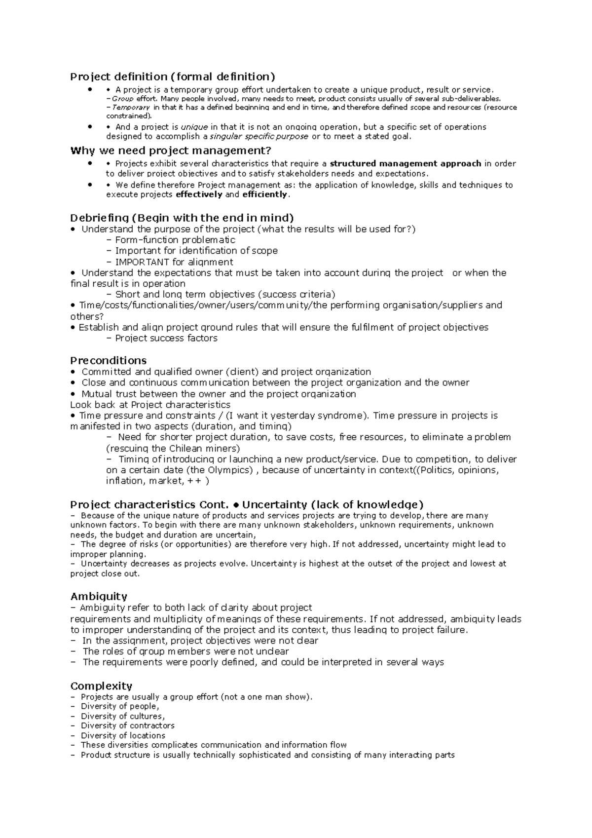 Control - Summary of entire course - Project definition (formal ...