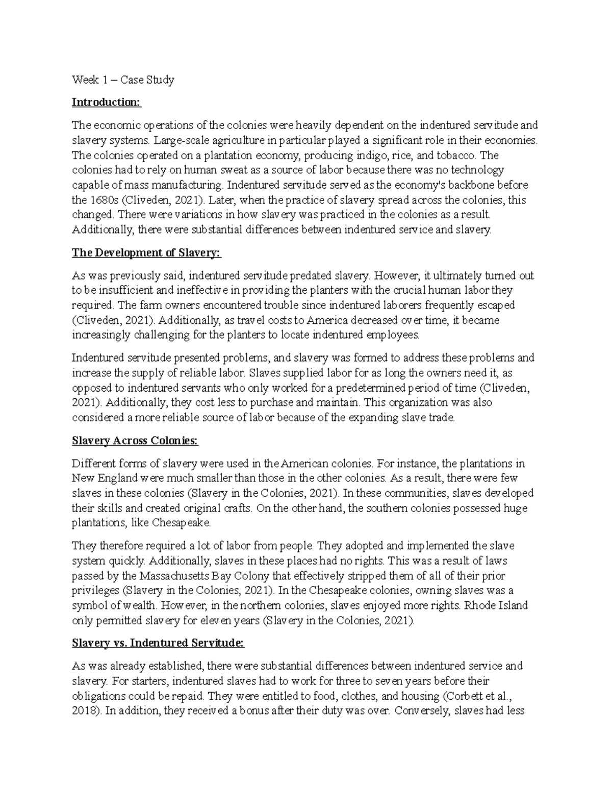 Week 1 Case Study: Slavery and Indentured Servitude in Colonies - Studocu