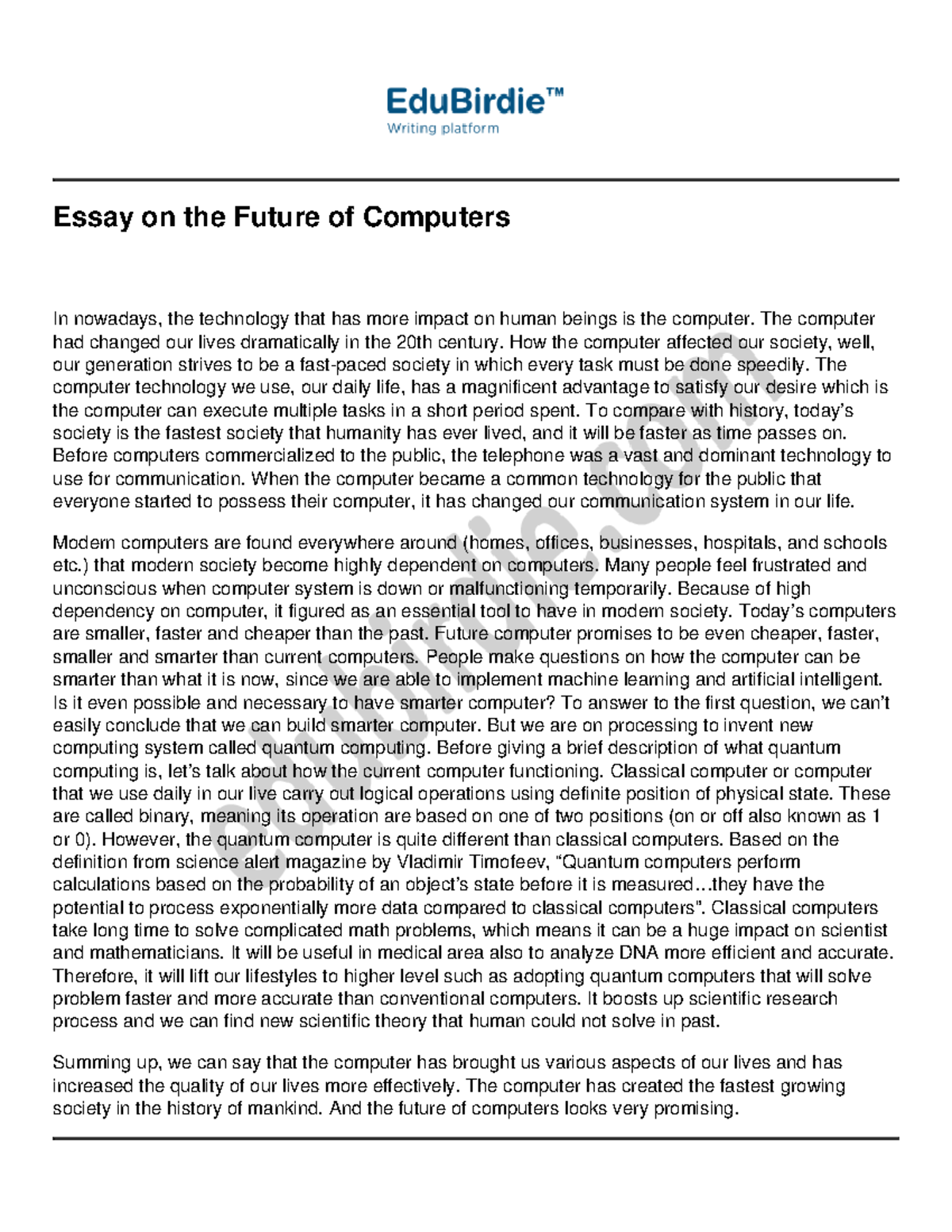 Essay on the Future of Computers: Innovations and Impacts - Studocu