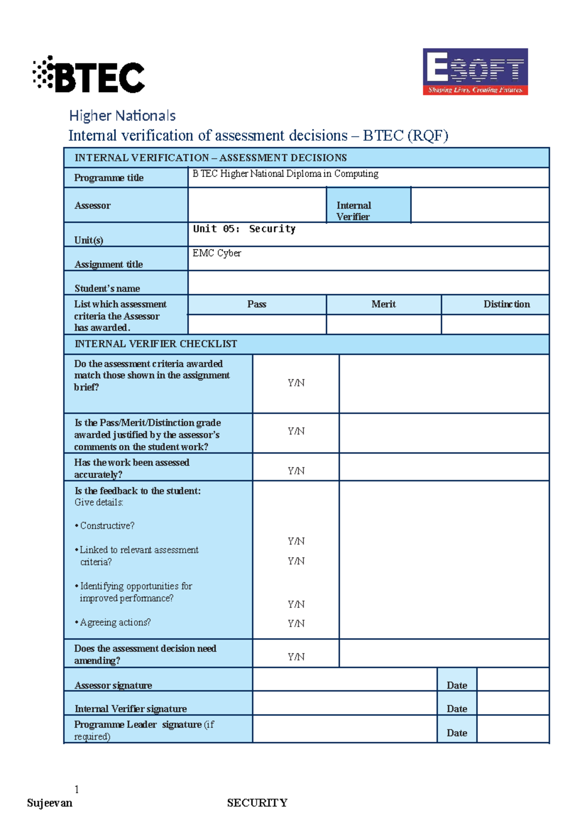 BTEC HND Computing - Unit 5 Security Assessment Verification Guide ...